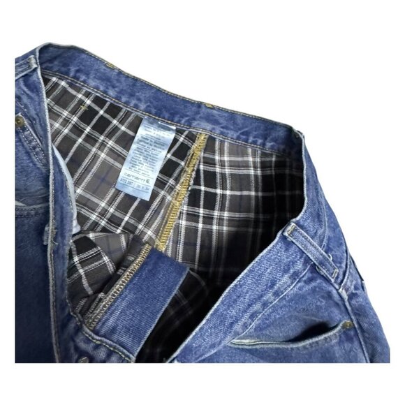 CARHARTT Plaid Flannel Lined Winter Work Denim Pants Jeans Mens 37x34 - Picture 6 of 8